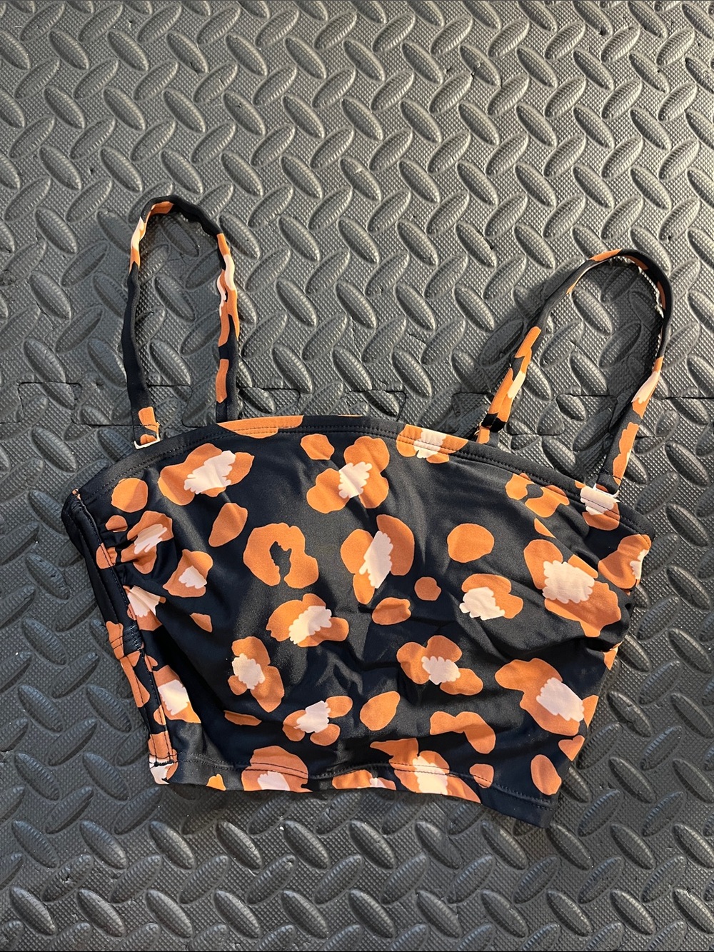 Shade & Shore Black Bikini Top with Rust and Cream Animal Print